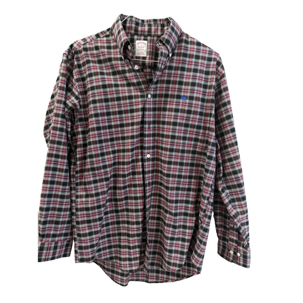 Brooks Brothers Men's Size M Black/Red Plaid 100% Cotton Madison Button Down